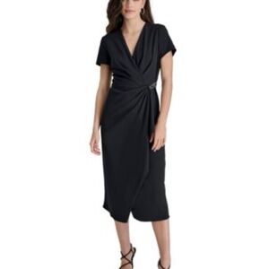 DKNY Women's Surplice-Neck Embellished Scuba Dress Elegant Black Wrap Dress